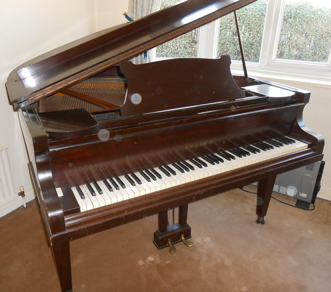 Cramer Baby Grand Piano before being restored and re-polished.